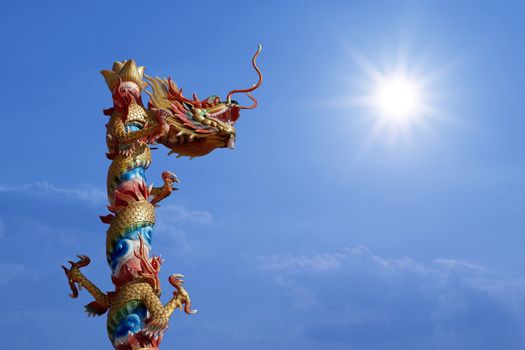  Chinese dragon with beautiful sunlight  background   