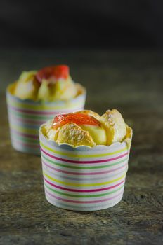Hokkaido Chiffon Cupcakes over wooden table