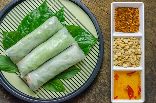 top view Fresh Spring Roll, Vietnamese Food.