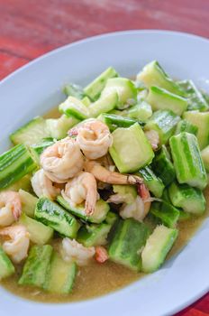 Stir fried zucchini with shrimp , asian style food