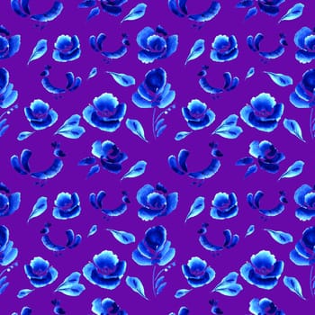 Abstract  floral background, pattern with folk art flowers, blue white gzhel ornament. Can be used for banner, card, poster, invitation, label, menu, page decoration or web design