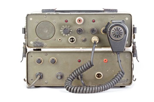 old dark green amateur ham radio on white background