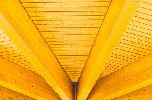 Detail roof construction with glue-laminated wood, good carpenter work. Roof trusses are load-bearing components.
