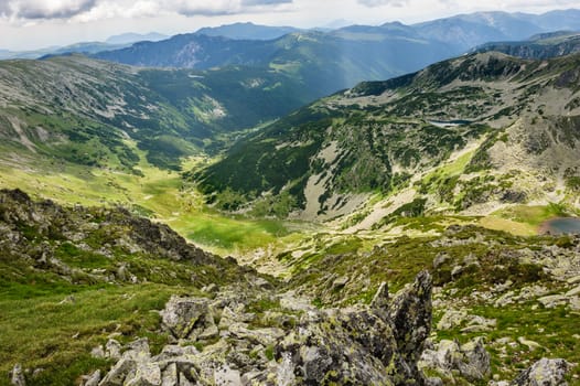 Landscape of Retezat National Park mountains at summer in South Carpatians, Transylvania, Romania, Europe.