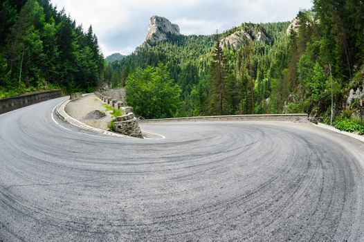 Curved road in Bicaz Canyon one of the most exciting travel road in Romania.