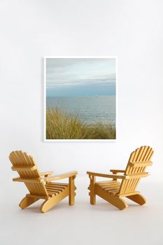 Miniature adirondack chairs on white