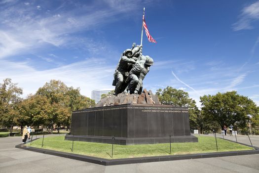 Washington DC, USA - October 20, 2014: Iwo Jima statue at Arlington National Cementery in Washington DC. The statue honors the Marines who have died defending the United States since 1775.