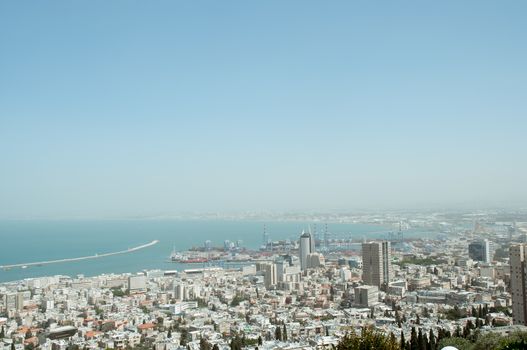 View of the city of Haifa on top of the Bahai Gardens. Israel.
