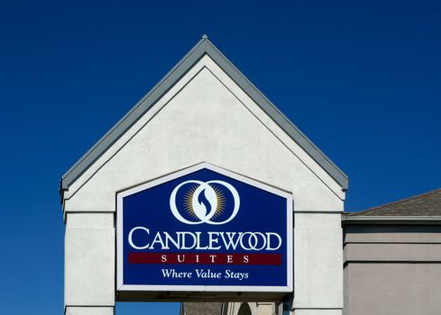 RICHFIELD, MN/USA - August 12, 2015: Candlewood Suites sign and logo. Candlewood Suites is part of the multinational InterContinental Hotels.