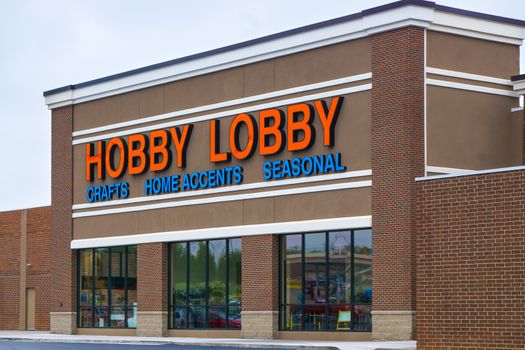 MARSHALLTOWN, IA/USA - AUGUST 9, 2015: Hobby Lobby store exterior. Hobby Lobby is a chain of retail arts and crafts stores based in Oklahoma City, Oklahoma in the United States.