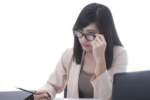 Asian woman in business office concept on white background