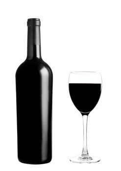 red wine bottle with glass