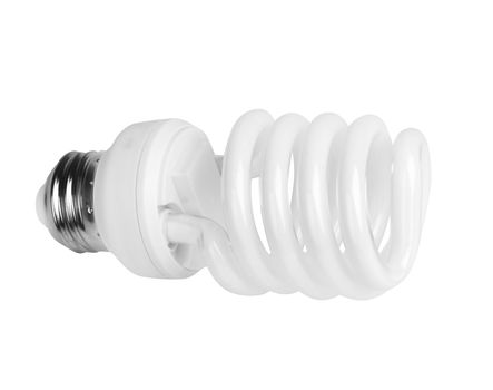 Energy saving fluorescent light bulb on white