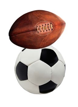 Football and rugby ball isolated