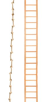 Wooden ladder with rope