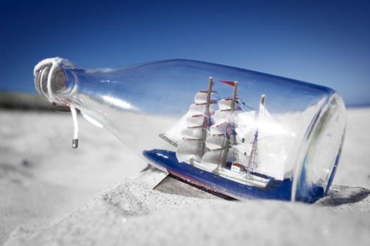 Souvenir conceptual image. Ship in a bottle.