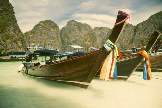 Thailand beach on tropical island. Beautiful travel background of Asia coast 