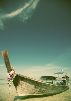 Thailand beach on tropical island. Beautiful travel background of Asia coast 