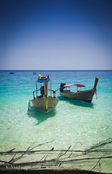 Longtail boats on the beautiful beach, Thailand