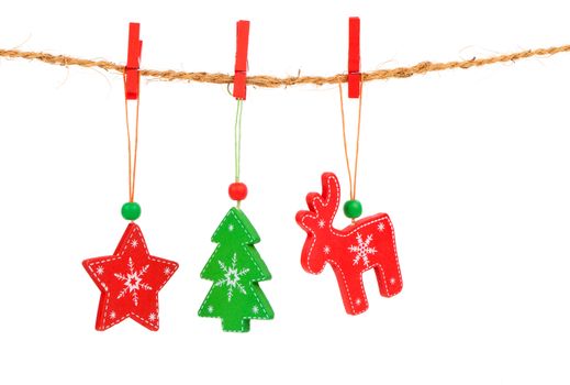 Christmas decorations hanging isolated on white background