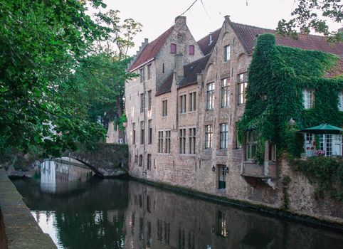 Canal in Bruges, famous city in Belgium