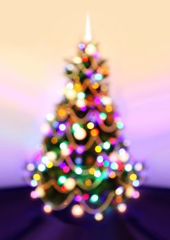 Background of New Year, Christmas tree with defocused lights.