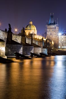 Famous tower at the Charles bridge in Prague

