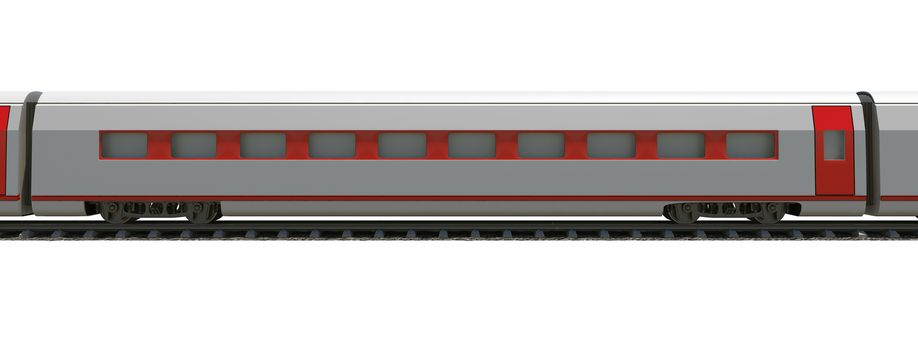Part of train with stripes on isolated white background
