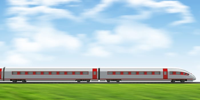Train moving forward on rail-tracks on nature background