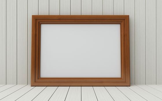 Realistic picture frame on wood background, Perfect for your presentations.