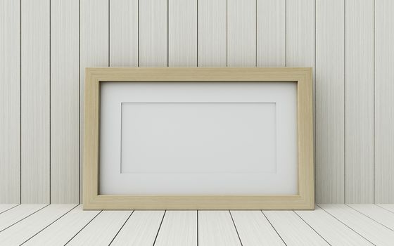 Realistic picture frame on wood background, Perfect for your presentations.