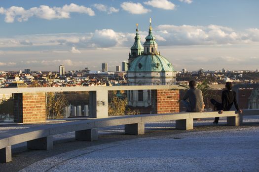 Czech republic, prague - Saint Nicolas church and rooftops of Lesser Town

