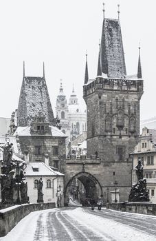 Charles bridge in winter, Prague, Czech Republic

