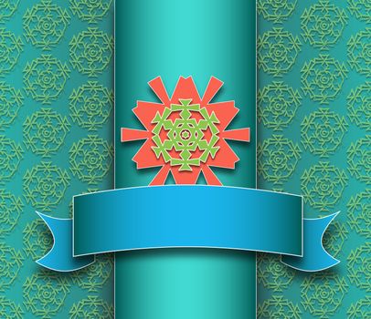 abstract background or card pink snowflakes with blue ribbon