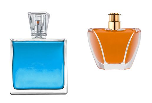 two perfume in beautiful bottles isolated