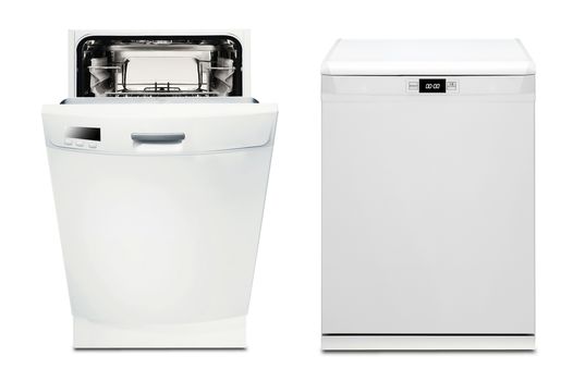 open and closed dishwasher