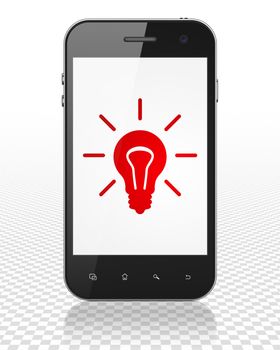 Business concept: Smartphone with red Light Bulb icon on display