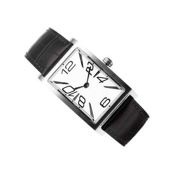 man's watch with a black leather belt isolated