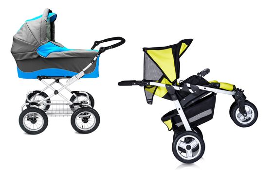 modern prams isolated against a white background