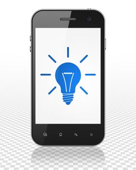 Finance concept: Smartphone with blue Light Bulb icon on display