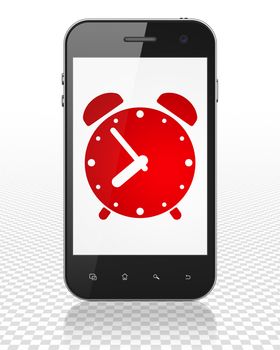 Timeline concept: Smartphone with red Alarm Clock icon on display