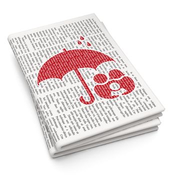 Insurance concept: Pixelated  Umbrella icon on Newspaper background