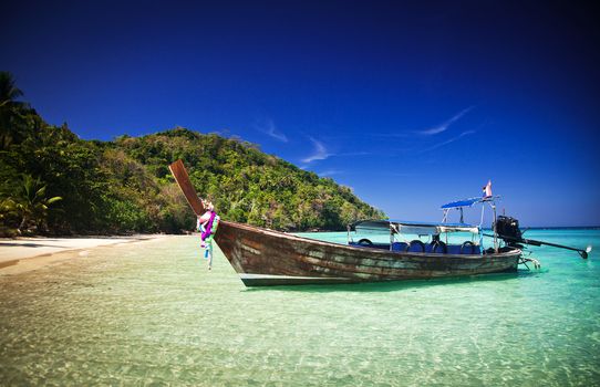 Longtail boats on the beautiful beach, Thailand