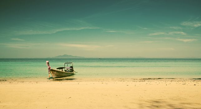 Longtail boats on the beautiful beach, Thailand