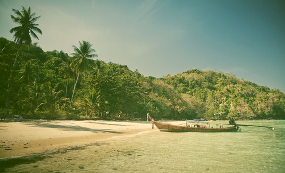 Longtail boats on the beautiful beach, Thailand