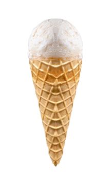 vanilla ice cream with cone on white background