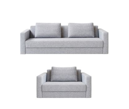 sofa with armchair from white fabric upholstery