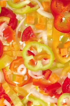 Red, yellow and green bell pepper slices isolated