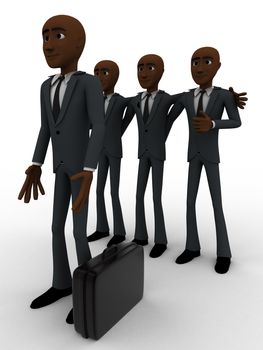 3d men team select person for work concept on white background, side angle view