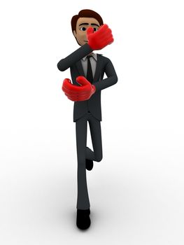 3d man block attack with boxing gloves concept on white background, front angle view